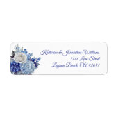 Waterverf Blauw Bloemboeket-Bruiloft- Etiket (Voorkant)