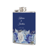 Waterverf Blauw Bloemboeket-Bruiloft- Heupfles (Links)