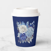 Waterverf Blauw Bloemboeket-Bruiloft- Papieren Bekers (Achterkant)