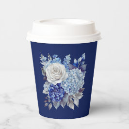 Waterverf Blauw Bloemboeket-Bruiloft- Papieren Bekers