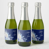 Waterverf Blauw Bloemboeket-Bruiloft- Sparkling Wijnetiket (Flessen)