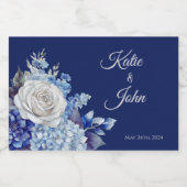 Waterverf Blauw Bloemboeket-Bruiloft- Sparkling Wijnetiket (Enkel label)