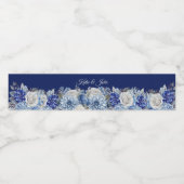 Waterverf Blauw Bloemboeket-Bruiloft- Waterfles Etiket (Enkel label)