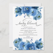 Waterverf Blauw Bloemen Baby Brunch Kaart (Voorkant)