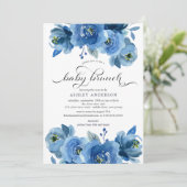 Waterverf Blauw Bloemen Baby Brunch Kaart (Staand voorkant)