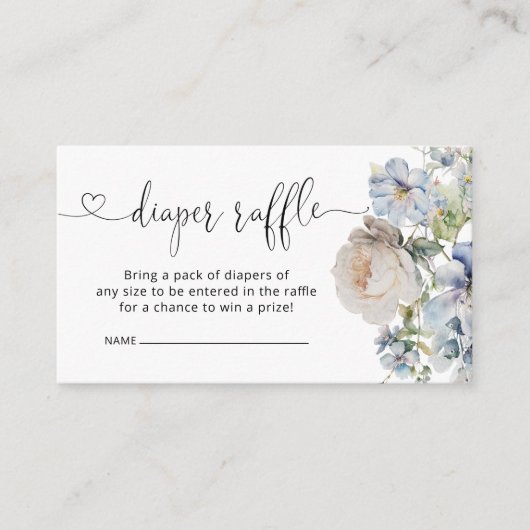 Waterverf Blauw Bloemen Baby shower Luier Raffle Informatiekaartje (Voorkant)