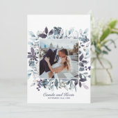 Waterverf Blauw Bloemen Bruiloft Dank u FOTO Bedankkaart (Staand voorkant)