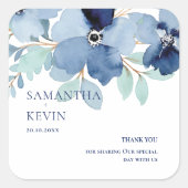 Waterverf Blauw Bloemen Bruiloft Dank u Vierkante Sticker (Voorkant)