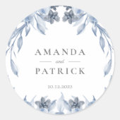 Waterverf Blauw Bloemen Bruiloft Envelop Afdichtin Ronde Sticker (Voorkant)