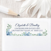 Waterverf Blauw Bloemen Bruiloft Retouradres Etiket (Insitu)