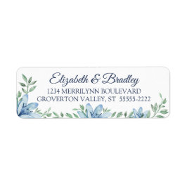 Waterverf Blauw Bloemen Bruiloft Retouradres Etiket