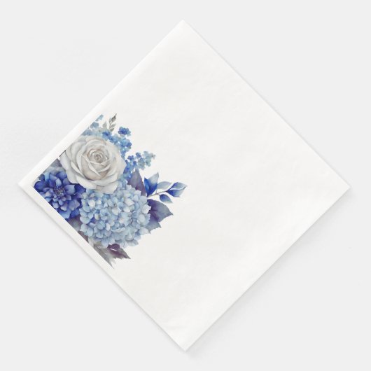 Waterverf Blauw Bloemen-Bruiloft- Servet (Hoek)