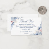 waterverf Blauw Bloemen Dank u baby shower Notitiekaartje (Voorkant / Achterkant in situ)
