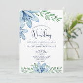 Waterverf Blauw Bloemen en Groen Bruiloft Kaart (Staand voorkant)