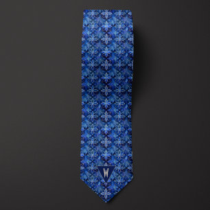 Waterverf Blauw Bloemen Geometrisch Stropdas