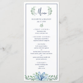 Waterverf Blauw Bloemen Groen Bruiloft Menu
