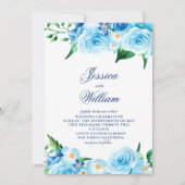 Waterverf Blauw Bloemen Groen Licht Bruiloft Kaart (Voorkant)