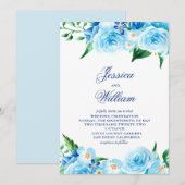 Waterverf Blauw Bloemen Groen Licht Bruiloft Kaart (Voorkant / Achterkant)