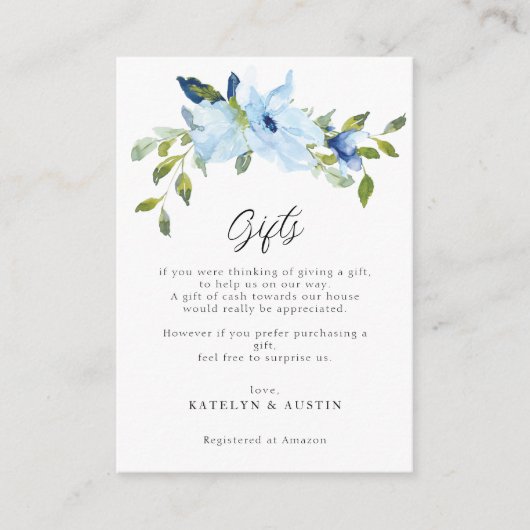 waterverf blauw bloemen huwelijkscadeaus kaart (Voorkant)
