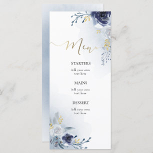 waterverf blauw bloemen Menu