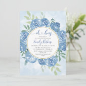 Waterverf blauw bloemen Oh boy Baby shower Kaart (Staand voorkant)