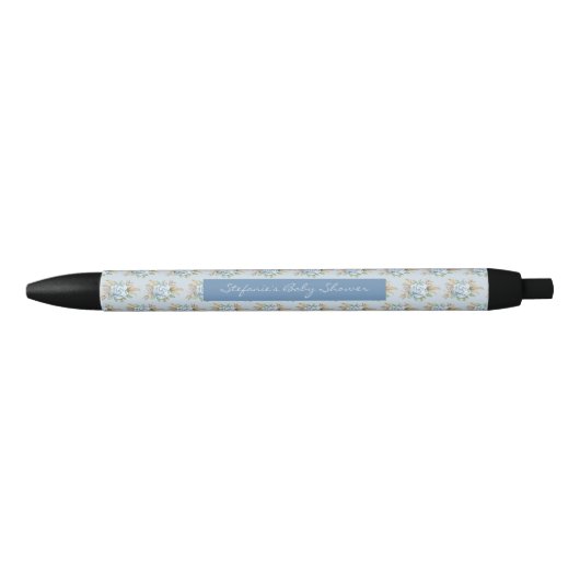 Waterverf Blauw Bloemen Patroon Baby shower Gunste Zwarte Inkt Pen (Voorkant)