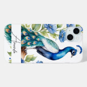 Waterverf Blauw Bloemen Peacock Aangepaste Tekst Case-Mate iPhone Case (Achterkant (horizontaal))