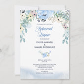 Waterverf Blauw Bloemen Repetitie Diner Uitnodigin Kaart (Voorkant)