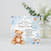 Waterverf Blauw Bloemen Teddy Bear Baby shower Kaart (Staand voorkant)