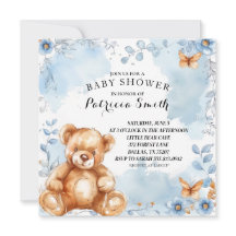 Waterverf Blauw Bloemen Teddy Bear Baby shower