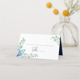 Waterverf Blauw Bloemen Trouwtafel Plaatskaartje