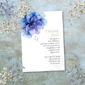 Waterverf Blauw Bloemen Viering van het Leven Begr Bedankkaart
