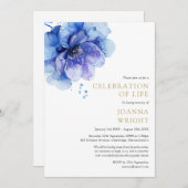 Waterverf Blauw Bloemen Viering van het Leven Begr Kaart (Voorkant / Achterkant)