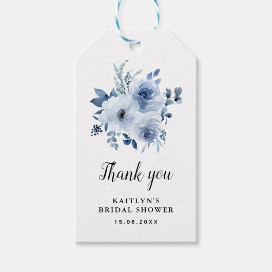 waterverf blauw bloemen vrijgezellenfeest cadeaulabel (Voorkant)