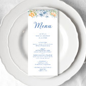 Waterverf Blauw Bloemen Vrijgezellenfeest Menu