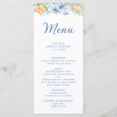 Waterverf Blauw Bloemen Vrijgezellenfeest Menu (Voorkant)
