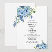 Waterverf Blauw Bloemen Waterverf bruiloft Kaart (Voorkant / Achterkant)