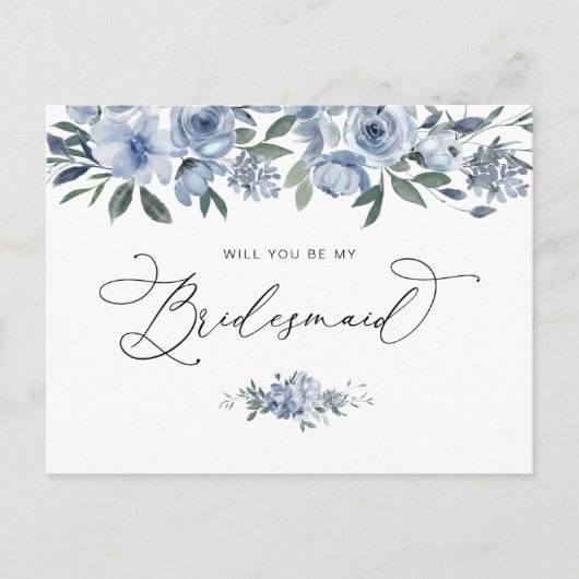 waterverf blauw bloemen zal je bruidsmeisje kaart (Voorkant)