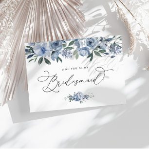 waterverf blauw bloemen zal je bruidsmeisje kaart 