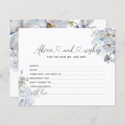 Waterverf blauw bloemenadvies en wenskaart (Voorkant / Achterkant)
