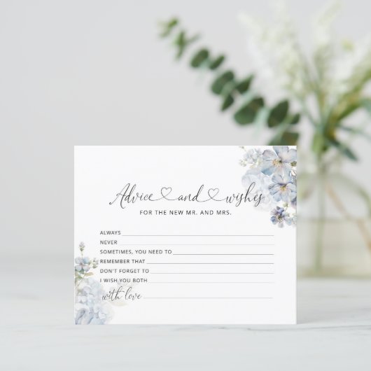 Waterverf blauw bloemenadvies en wenskaart (Staand voorkant)