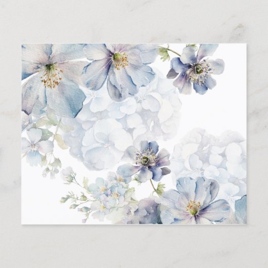 Waterverf blauw bloemenadvies en wenskaart (Achterkant)