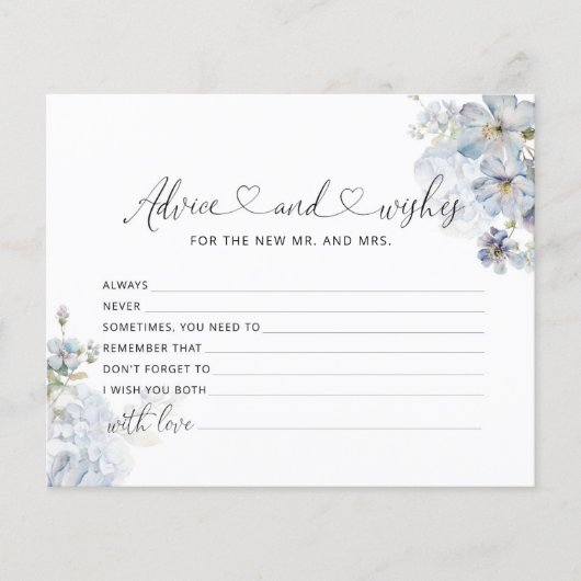 Waterverf blauw bloemenadvies en wenskaart (Voorkant)