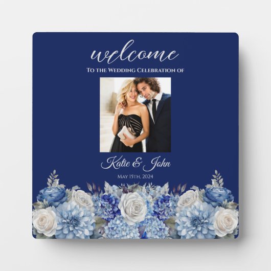 Waterverf blauw bloemenboeket- fotoplaat (Voorkant)