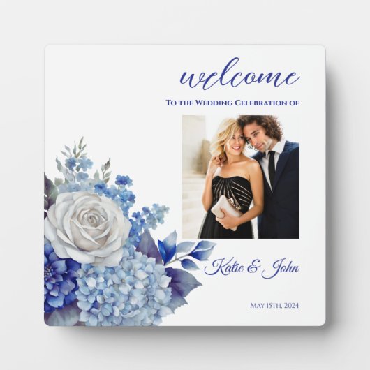 Waterverf blauw bloemenboeket- fotoplaat (Voorkant)