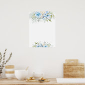 Waterverf blauw bloemenbord Custom teken Poster (Keuken)
