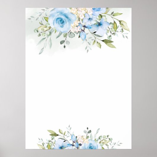 Waterverf blauw bloemenbord Custom teken Poster (Voorkant)