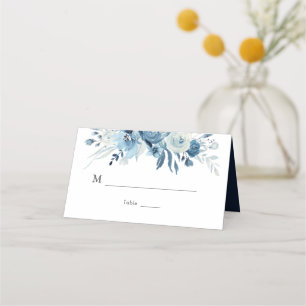 Waterverf blauw bloemenbruiloft plaatskaartje