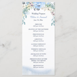 Waterverf blauw bloemenbruiloft programma programmakaart