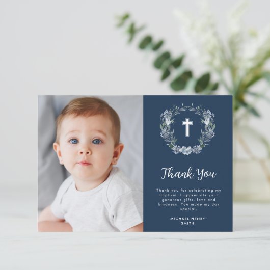 waterverf blauw bloemendoop bedankje kaart (Staand voorkant)